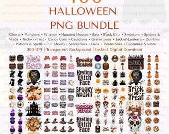 400+ Halloween PNG Bundle | Ghosts, Pumpkins (Digital Download)