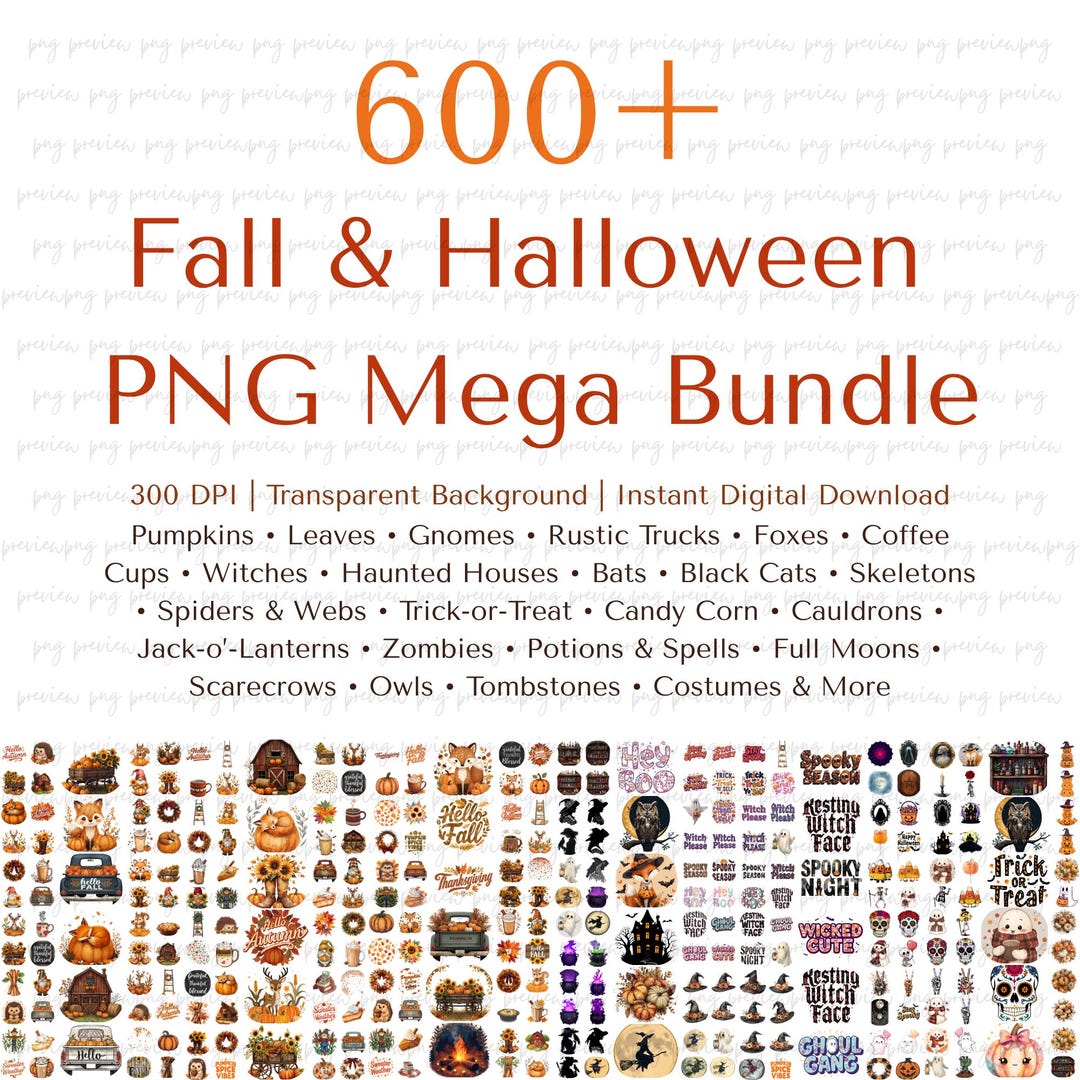Fall & Halloween PNG Mega Bundle | 600+ Autumn Sublimation Designs ...
