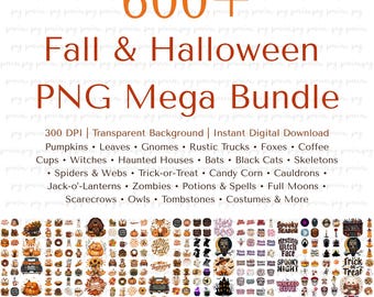 Fall & Halloween PNG Mega Bundle | 600+ Autumn Sublimation Designs (Digital Download)