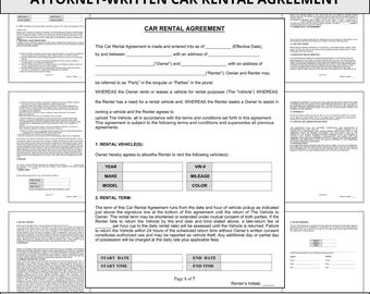 Attorney-Written Car Rental Agreement | Private Vehicle Lease (Word & PDF)