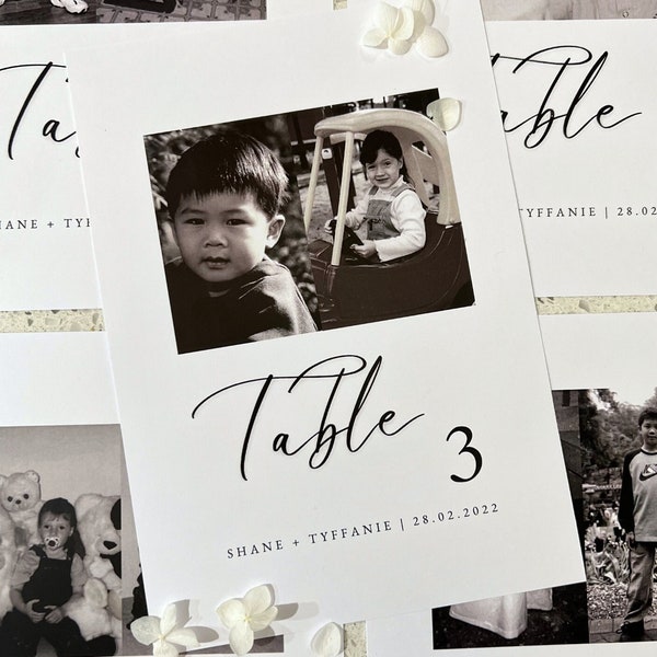 Photograph Table Number for Wedding Decor Childhood Picture Stationary DIY Minimalist Templates Editable Table Signs Reception Decorations