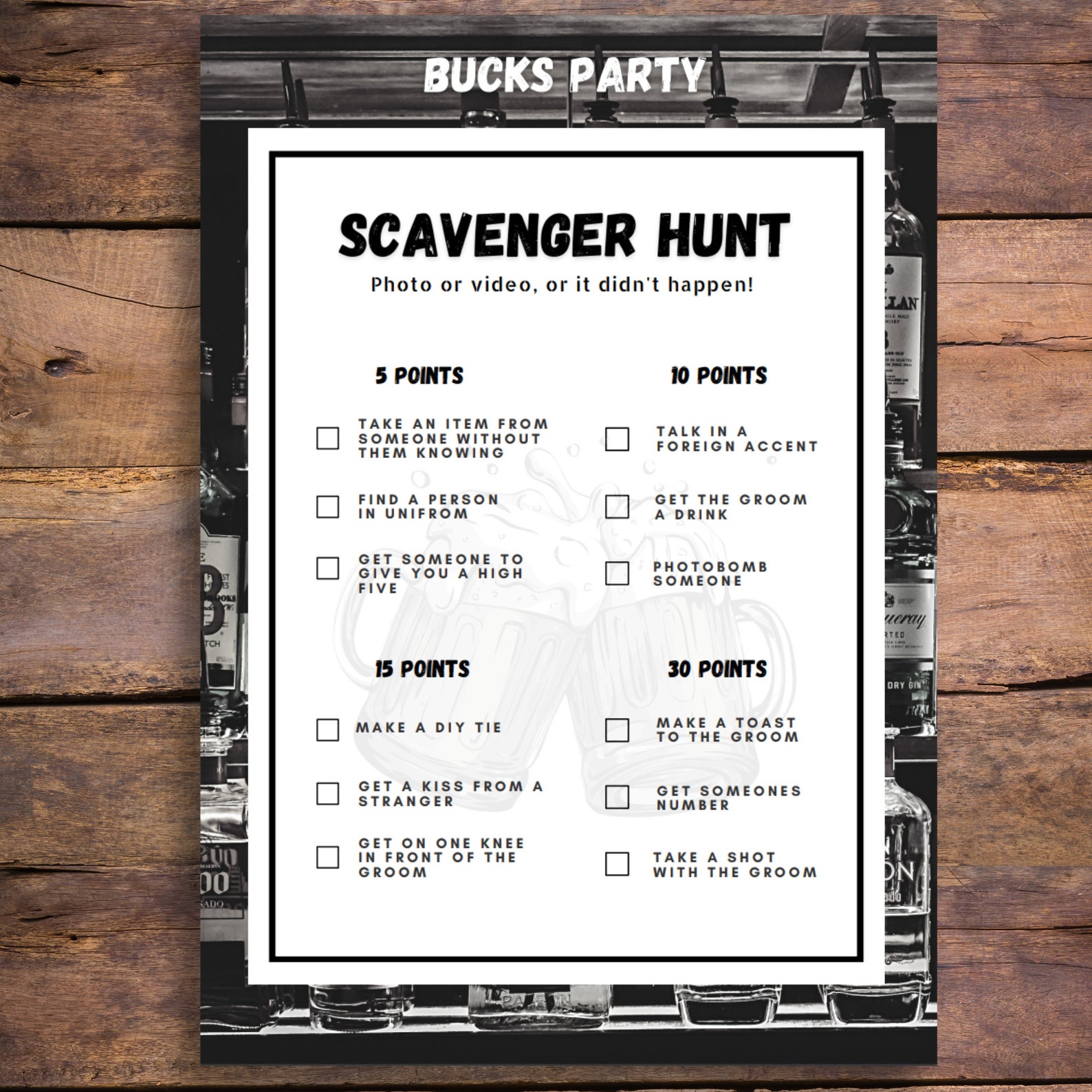 Bucks Party Game Customisable Scavenger Hunt Printable Stag Do Party