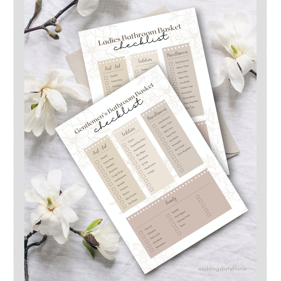 Wedding Bathroom Basket Checklist Restroom Amenity List Etsy