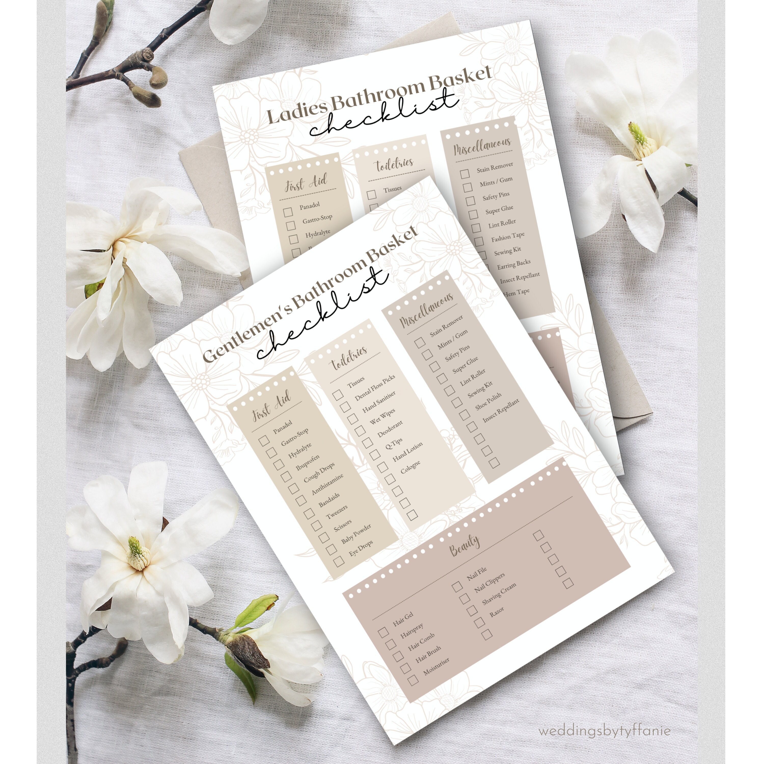 Wedding Bathroom Basket Checklist Restroom Amenity List Template for ...