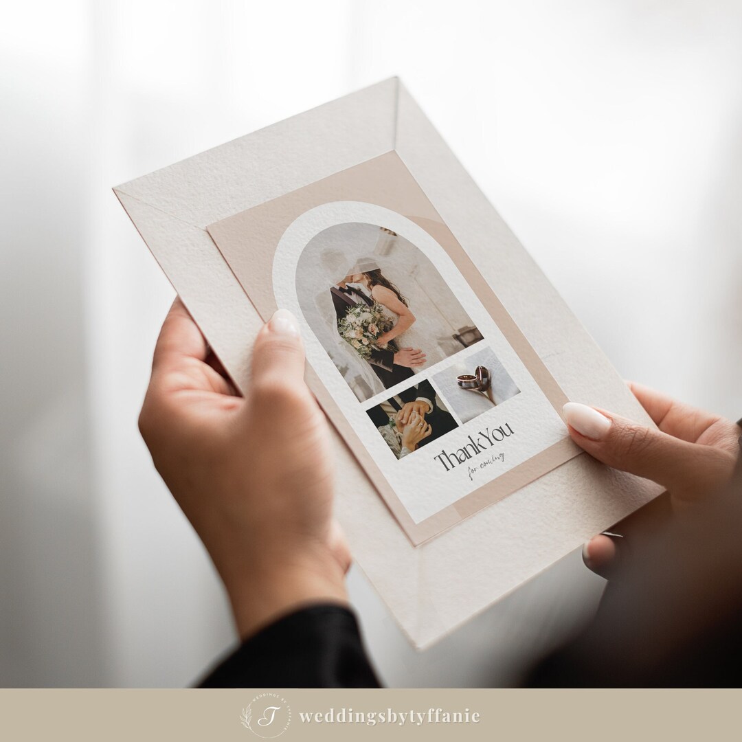 Wedding Thank You Card Template With Photo | Editable Canva Thank You ...