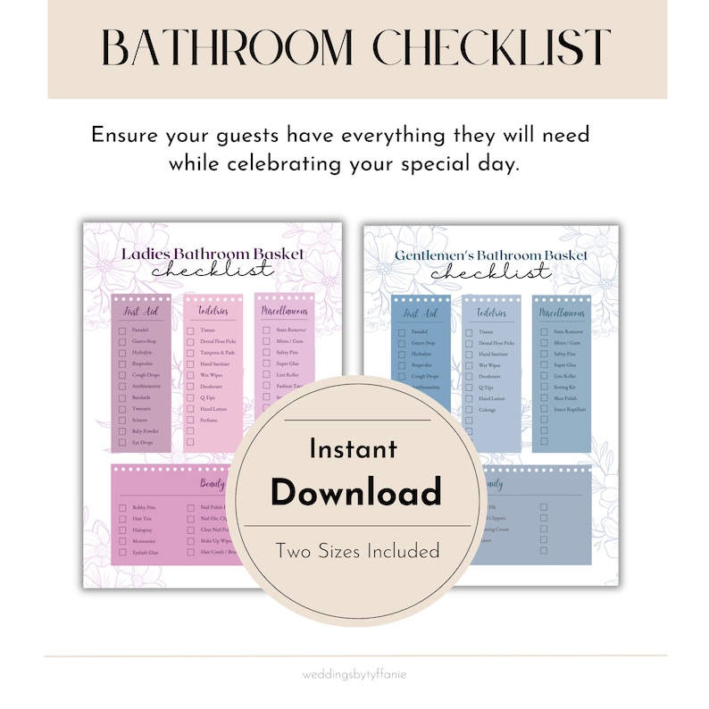 Bathroom Amenity Basket Wedding Restroom Checklist Template for