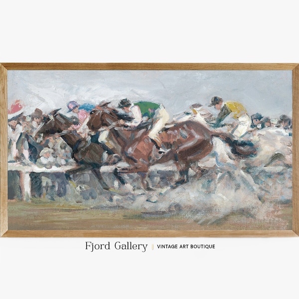 Samsung TV Frame Art Vintage Racehorse Painting Living Room tv Art Horse TV Frame Painting Horse Race Relay Race Sports Vintage TV Frame Art