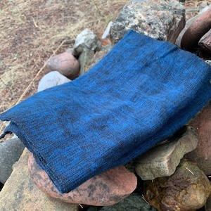 Handmade Himalayan Yak Wool Scarf from Nepal - Blue Black