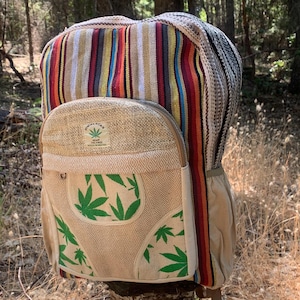Large Boho Hemp Backpack, Laptop Bag, Himalayan Hemp Backpack Handmade in Nepal, Beach Festival Hiking Hippie Bag Birthday, Hiking Gift