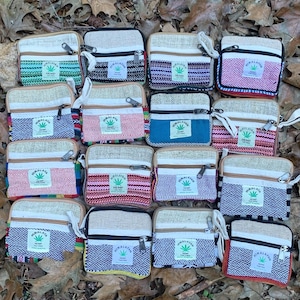 Hemp Wallet, Coin Purse - Handmade from the Nepal Himalayas, Unique Design, 2 pockets, Small Travel Purse, Sustainable Eco-Friendly Gift