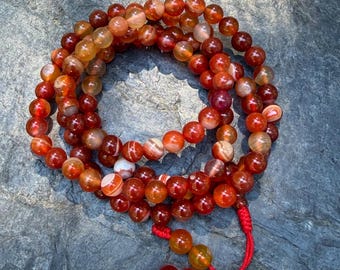 Red Himalayan Agate Mala Necklace | 108 Bead Gemstone Mala | Handmade in Nepal | Meditation Prayer Beads | Spiritual Jewelry