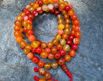 Orange Himalayan Agate Mala Necklace | 108 Bead Gemstone Mala | Handmade in Nepal | Meditation Prayer Beads | Spiritual Jewelry