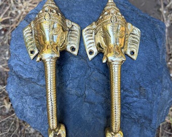 Set of 2 Handmade Brass Ganesh Elephant Door Handles | Antique Style Pull Handles | Handcrafted Home Décor from Nepal