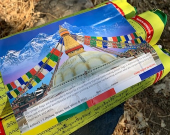 5 Pack Highest Quality Tibetan Prayer Flags, Plus 1 Set of mini flags FREE, From Kathmandu Nepal Boudha Stupa, Large Outdoor Himalaya Flags