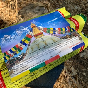 5 Pack Highest Quality Tibetan Prayer Flags, Plus 1 Set of mini flags FREE, From Kathmandu Nepal Boudha Stupa, Large Outdoor Himalaya Flags
