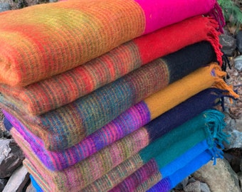 Handmade Tibet Yak Wool Blanket Shawl Throw from the Himalayas - XL 4x8 ft - Soft Warm and Lightweight - Bright Color Travel or Home Blanket