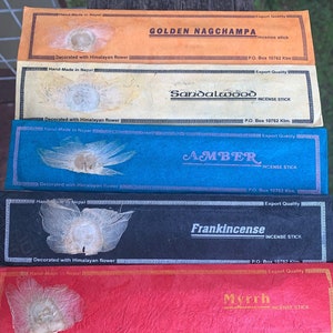 Incense Sampler Gift Pack x5 Plus 1 pack Free - Frankincense, Myrrh, Sandalwood, Golden Nag Champa and more, Natural and Biodegradable pack