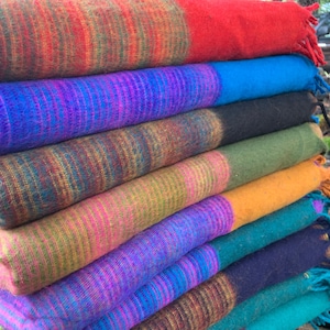 Handmade Tibetan Yak Wool Blanket from Himalayas - XL Soft and Warm 4x8 - Red Blue Black Yellow Teal Green - Bright Color Combinations