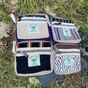 Monedero vegano de cáñamo hecho a mano, del Himalaya de Nepal, diseño único, regalo orgánico y ecológico