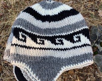 Children’s Size Wool Winter Hat, Ear flaps, Polar Fleece Lined Hat, Multicolor, Himalayan Handmade Winter Sherpa Hat from Kathmandu Nepal