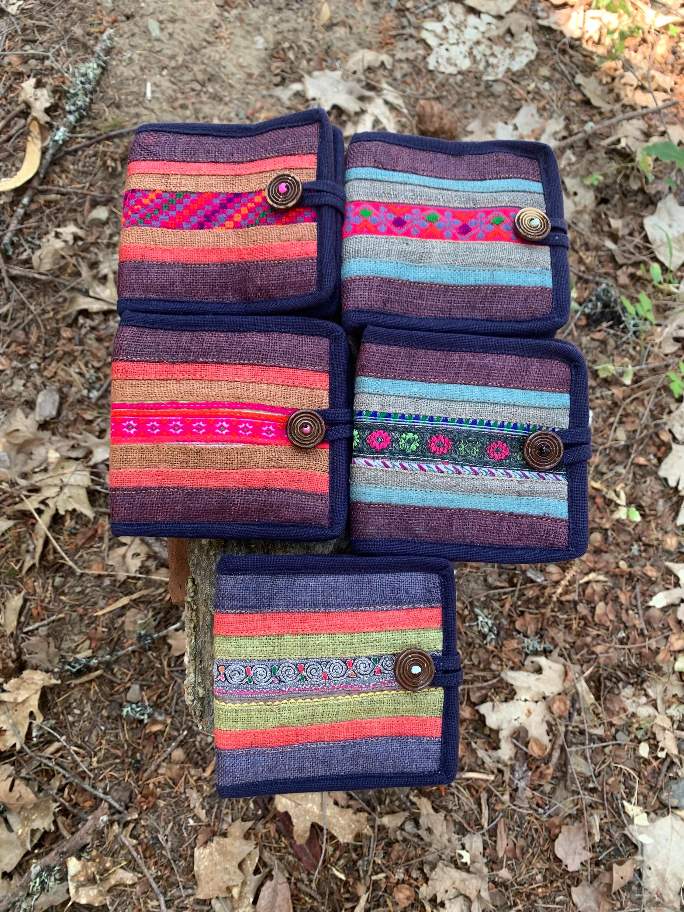 Cartera de cáñamo hecha a mano, diseño tradicional tailandés hmong