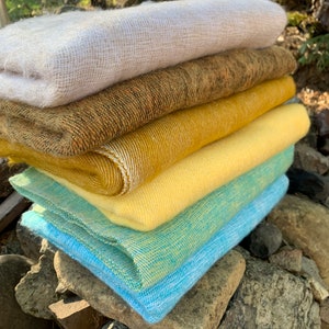 Himalaya Yak Wool Blanket Shawl 3x6 ft - Soft and Warm Gift - High Quality - Handmade in Kathmandu Nepal - Sky Blue, Yellow, Beige, Mustard