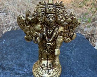 Ekhasa Brass Panchmukhi Hanuman Statue | Five-Faced Hanuman Idol for Home Entrance & Altar