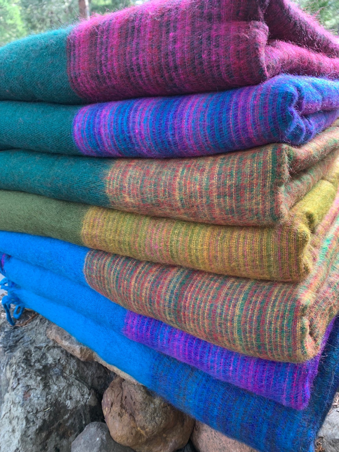 Himalayan Tibetan Yak Wool Blanket XL Warm and Soft Handmade in Kathmandu Valley Nepal Blue Teal