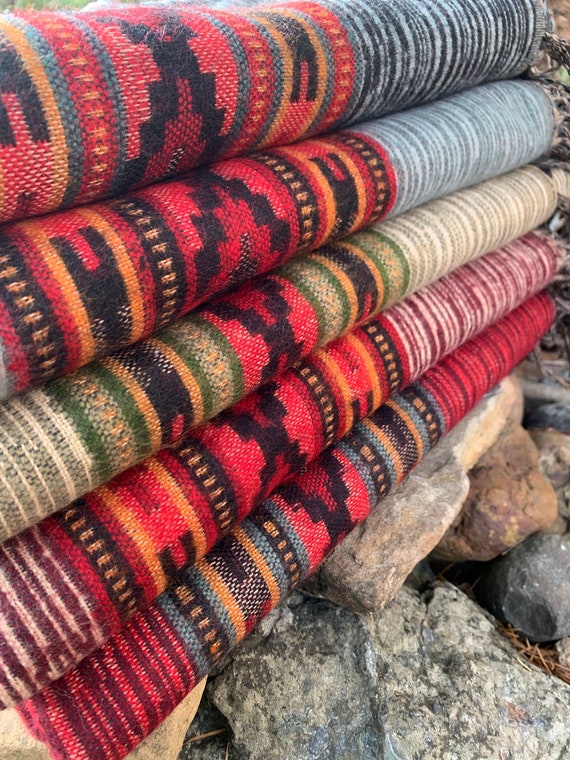 Himalaya Yak Wool Blanket Shawl Modern Tribal Design Handmade in Kathmandu Valley Nepal Beautiful Colorful Pattern