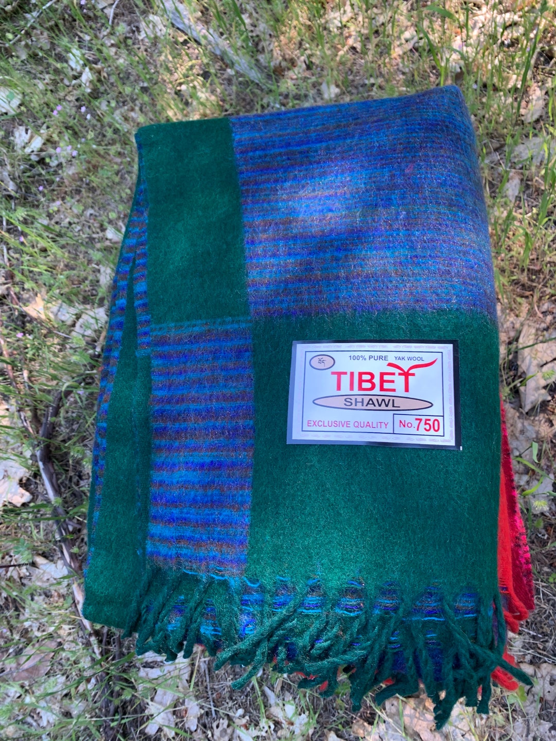 Tibetan Wool Blend Shawl Blanket - Purple with Blue & Purple Reverse