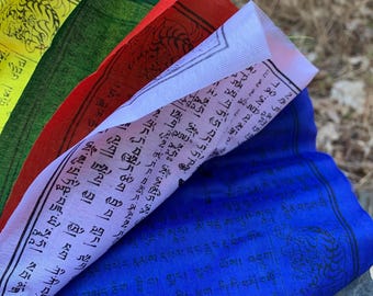 Tibetan Prayer Flags from Kathmandu Nepal Boudha Stupa, Medium Size 8 inch, Outdoor Quality, Long Lasting Wind Horse Prayer Flags,