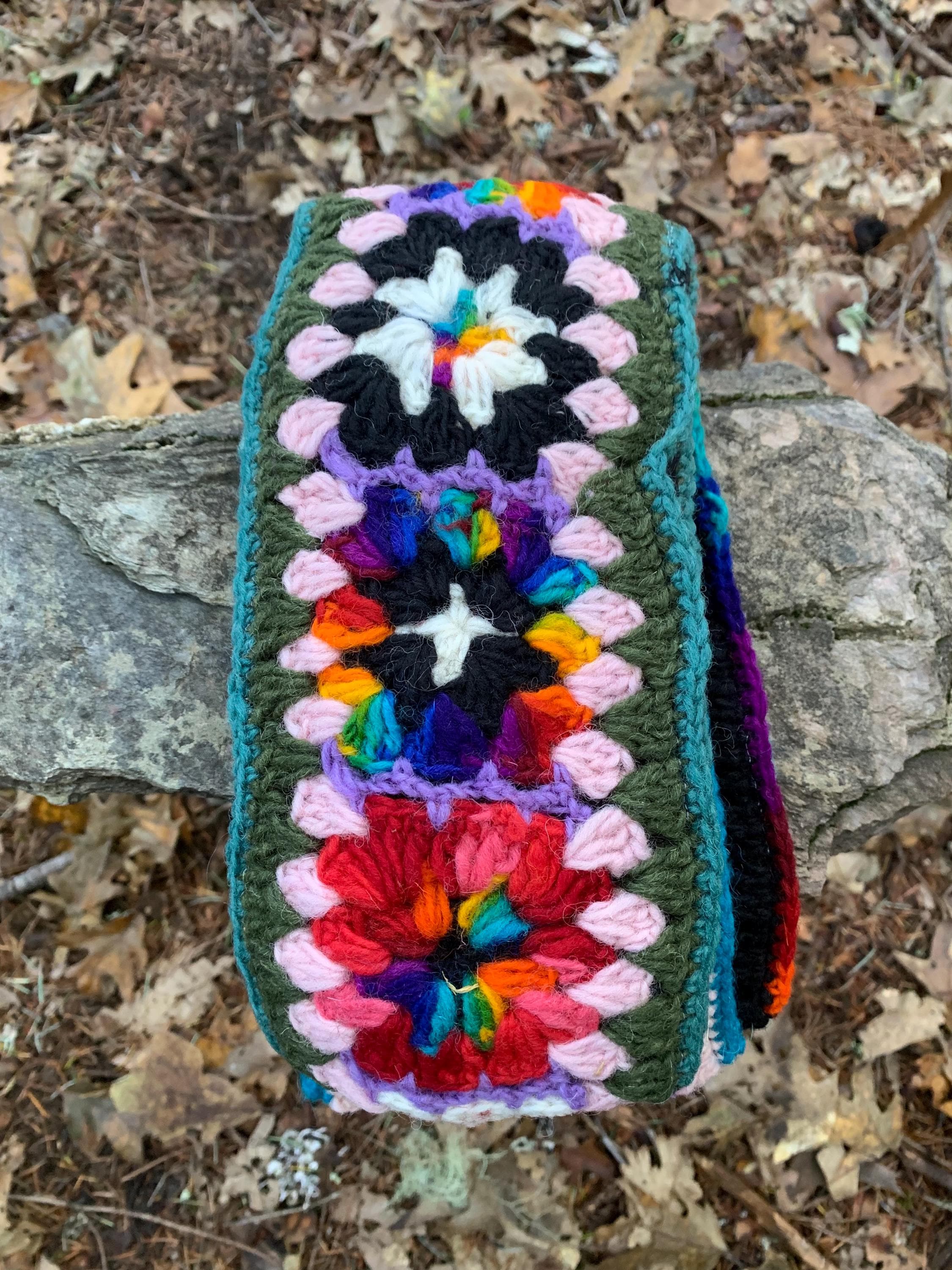 Hand Knit Wool Headband With Flower Design, Polar Fleece 