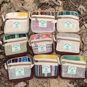 Hemp Wallet, Coin Purse - Handmade from the Nepal Himalayas, Unique Design, 2 pockets, Small Travel Purse, Sustainable Eco-Friendly Gift