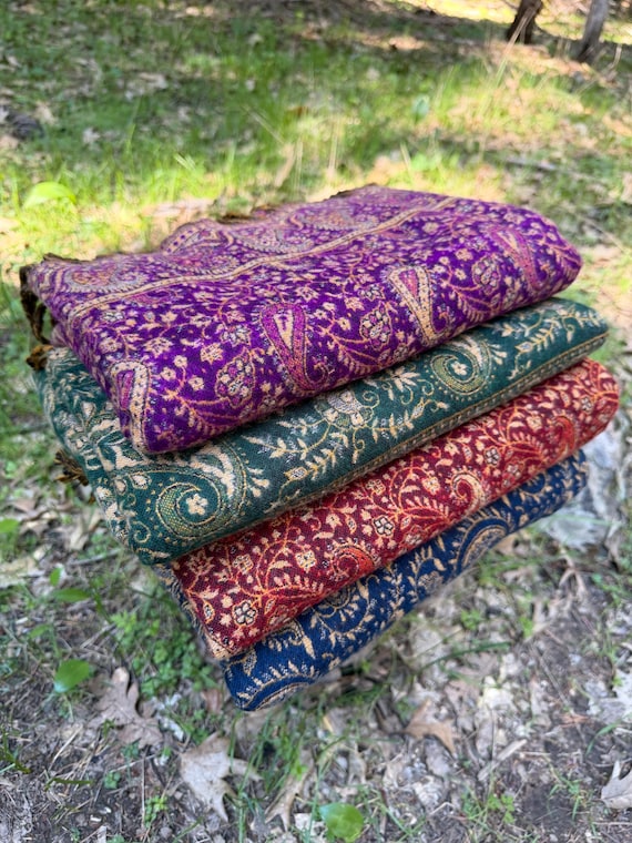 Himalaya Yak Wool Blanket Shawl  - Modern Tribal Design - Handmade in Kathmandu Valley Nepal - Beautiful Colorful Paisley Pattern
