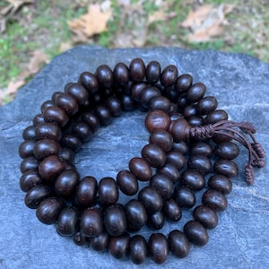 108 Dark Bodhi Seed Mala, Smooth and Large Bead Japa Necklace handmade in Kathmandu, Bodhicitta Seed Mala