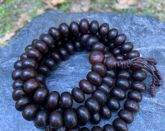 108 Dark Bodhi Seed Mala, Smooth and Large Bead Japa Necklace handmade in Kathmandu, Bodhicitta Seed Mala