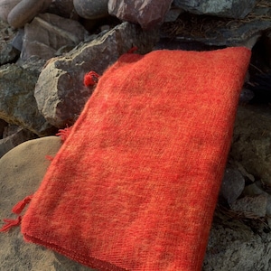 Handmade Himalayan Yak Wool Scarf from Nepal - Soft and Warm - Red Orange