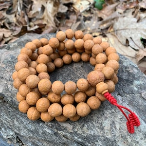 Bodhi Seed Japa Mala Necklace Handamde Natural 108 Bead with Red Thread for Her or Him from Himalayas of Nepal Meditation Gift Yoga Fashion