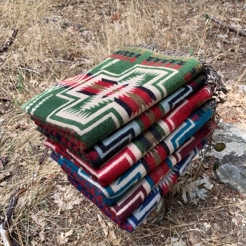 Himalaya Yak Wool Blanket Throw  - Modern Tribal Design - Handmade in Kathmandu Valley Nepal - Beautiful Colorful Pattern