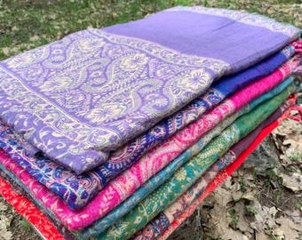 Himalaya Yak Wool Blanket Shawl  - Modern Tribal Design - Handmade in Kathmandu Valley Nepal - Beautiful Colorful Paisley Pattern