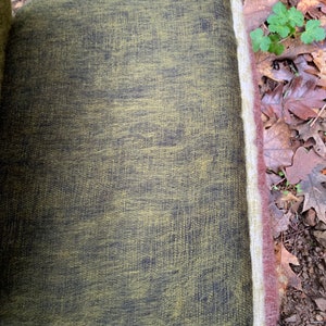 May include: A close-up of a green and black chair cushion with a white and brown border. The cushion is made of a soft, textured fabric.