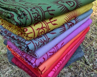 Hand Block Printed OM cotton Sarong Scarf Shawl, Beach Wrap Pareo, Soft Long OM Scarf, Cover up, Boho Style Travel Sarong, OM prayer shawl
