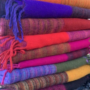 10 Blanket Collection of Soft Tibetan Textile Fabric Wool Throws - Handmade Yak Wool from Nepal Himalayas - XL Size 4x8 ft - Bright Colors