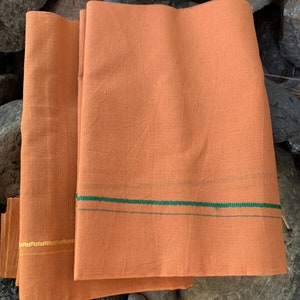 Traditional South India Cotton Orange Scarf from Tamil Nadu Karnataka
