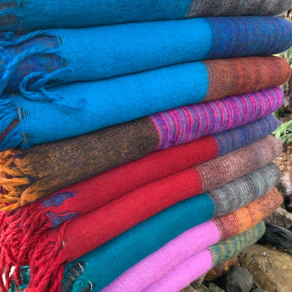 Handmade Tibetan Yak Wool Blanket For Home Camping Gift Warm Soft Large Throw Shawl Gift Bright Colors Blue Green Red Pink Orange Purple