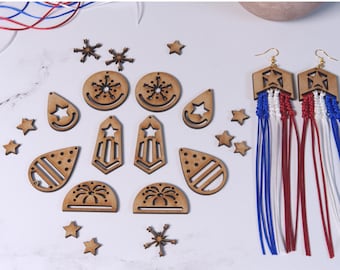 4th of July Earrings Digital Stencil Template SVG DXF Vector Files Acrylic Cutting Laser Instant Download