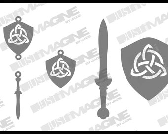 Trinity Knot Sword and Shield - Weapons from Antiquity Digital Stencil Template SVG DXF Vector Files Acrylic Cutting Laser Instant Download