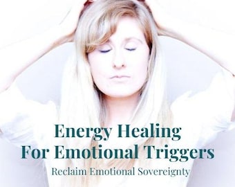 May include: Image features a person with closed eyes and hands on their head. Text overlay reads "Energy Healing For Emotional Triggers" and "Reclaim Emotional Sovereignty". The image also includes a logo and the words "Daivi Dharma Healing".