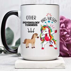 Psychology Teacher Mug, Unique Psychology Teacher Cup - Stand Out with a Colorful Unicorn in a Field of Horses! Mental Social Education Gift