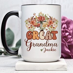 Great Grandma Floral Mug, Paternal or Maternal Gift from Grandkids, Pretty Family Cup for Grandparent Birthday Present, Pretty Flowers Gift